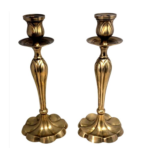 2 Heavy Brass Candlesticks Holders Heavy 13" Tall Tapered MCM Vintage - Picture 3 of 5
